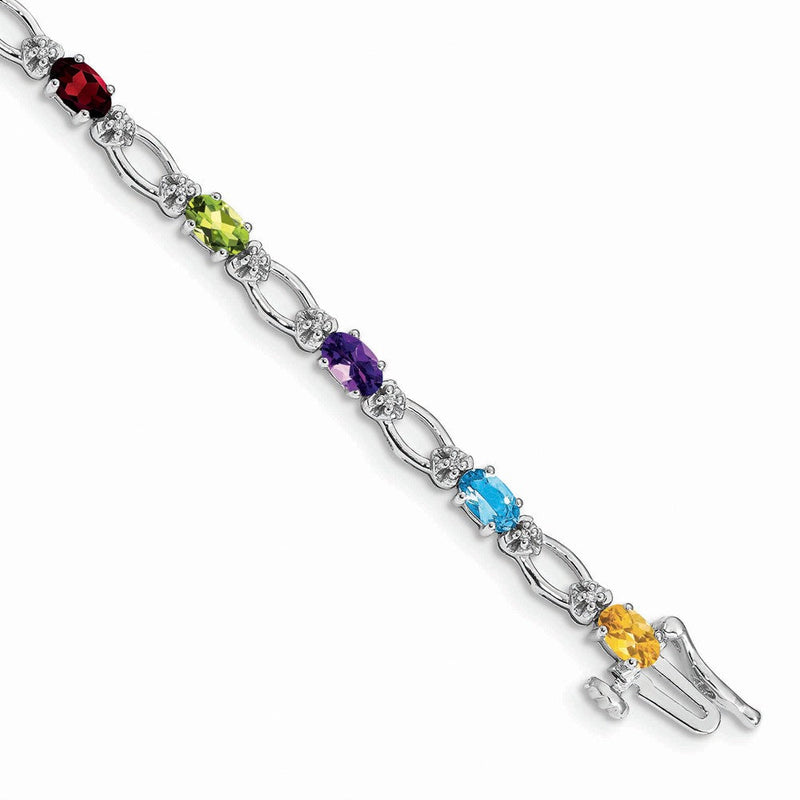 14K Weißgold Komplett Diamant und Oval Granat/peridot/amethyst/citrine/swiss Blautopas 7 Zoll Regenbogen Armband