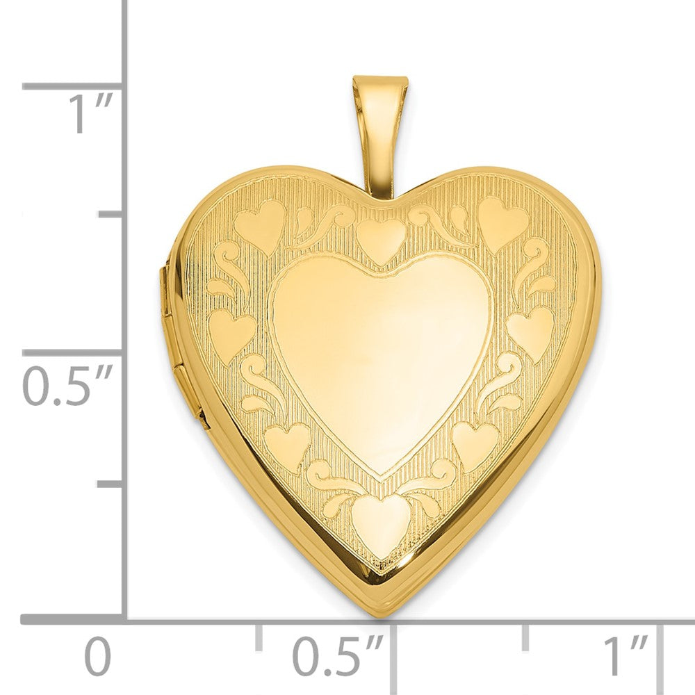 14K Gelbgold Strukturiert und Poliert Herz Rand 20mm Herz Medaillon