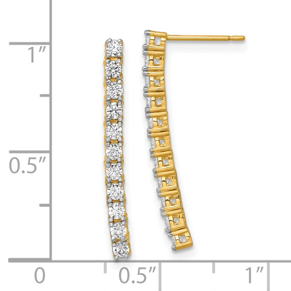 14K Gelbgold Poliert Zirkonia Stab Hängend Ohrstecker