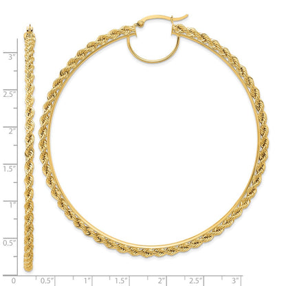 14K Gelbgold Ohrringe, poliert und diamantiert, Kordel-Creolen, 2,95 mm