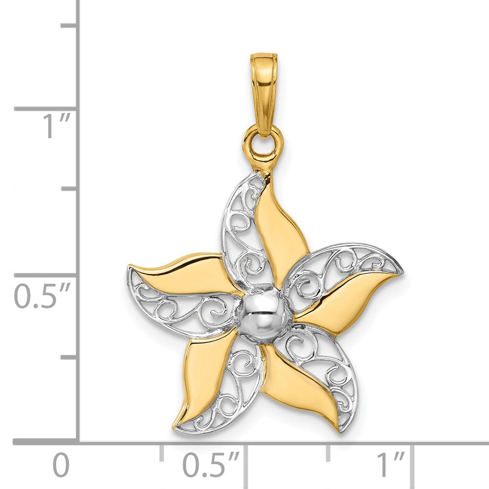14K Gelbgold und Rhodium Filigran-Blumenanhänger