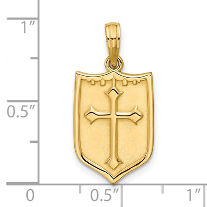 14K Gelbgold Polierter Schild-Anhänger mit Kreuz