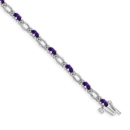 14K Weißgold Komplett Diamant und Oval Amethyst Herz Akzente 7 Zoll Armband