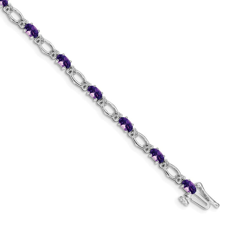 14K Weißgold Komplett Diamant und Oval Amethyst Herz Akzente 7 Zoll Armband