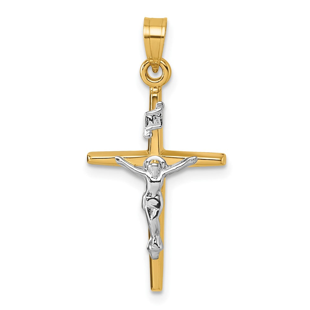 14K Gelbgold mit Rhodium Poliert Inri Kruzifix Kreuz Anhänger