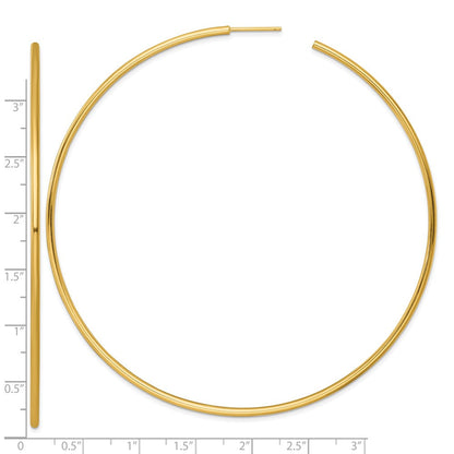 14K Gelbgold Poliert 2.0 X 90mm Röhre C-hoop Ohrstecker