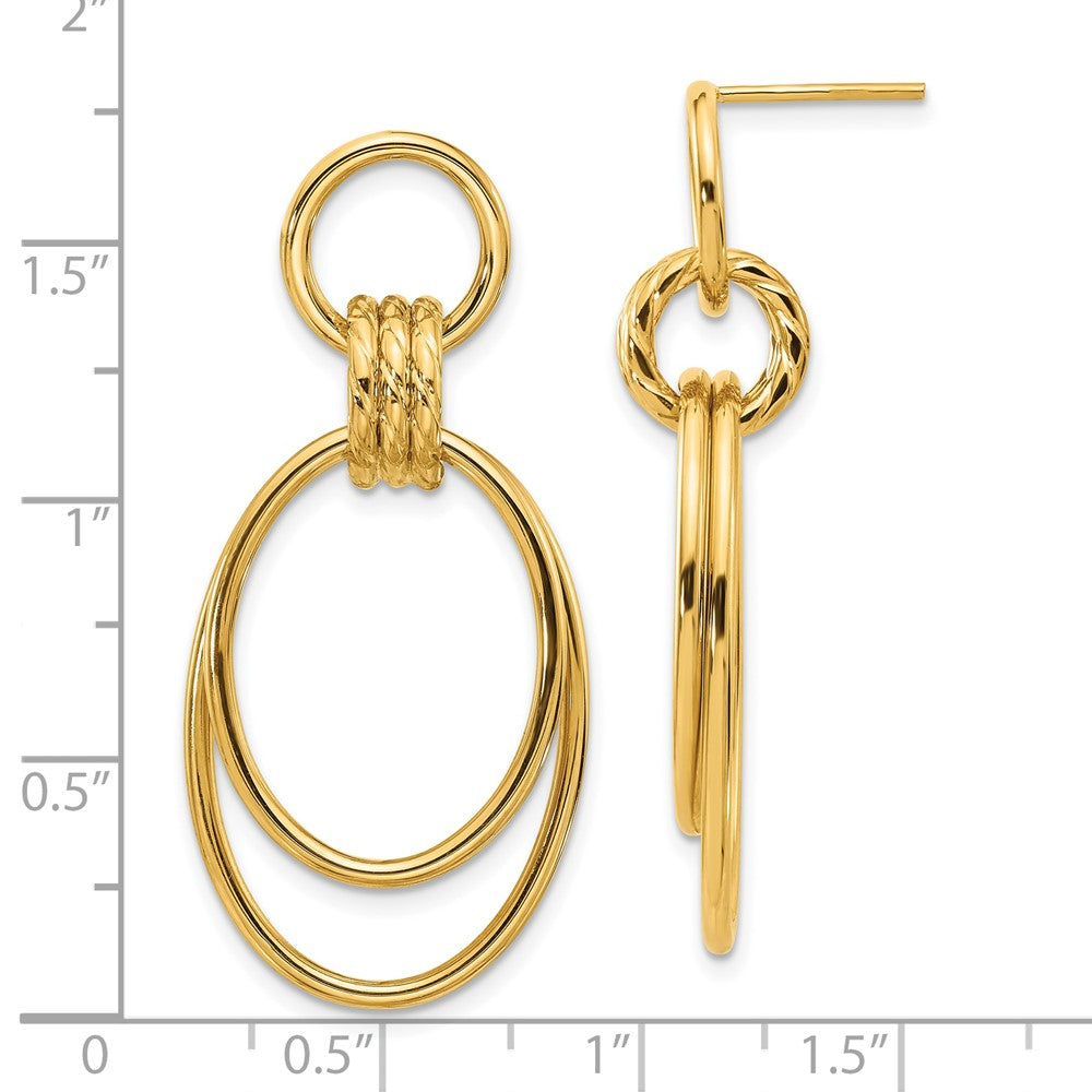 14K Gelbgold Poliert und Strukturiert Oval Hängend Ohrstecker