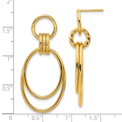 14K Gelbgold Poliert und Strukturiert Oval Hängend Ohrstecker