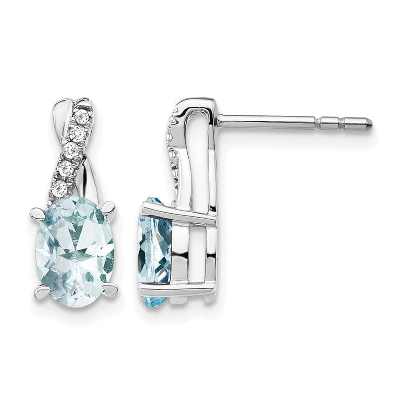 14K Weißgold Ohrringe mit ovalem Aquamarin (7x5 mm) und Diamanten