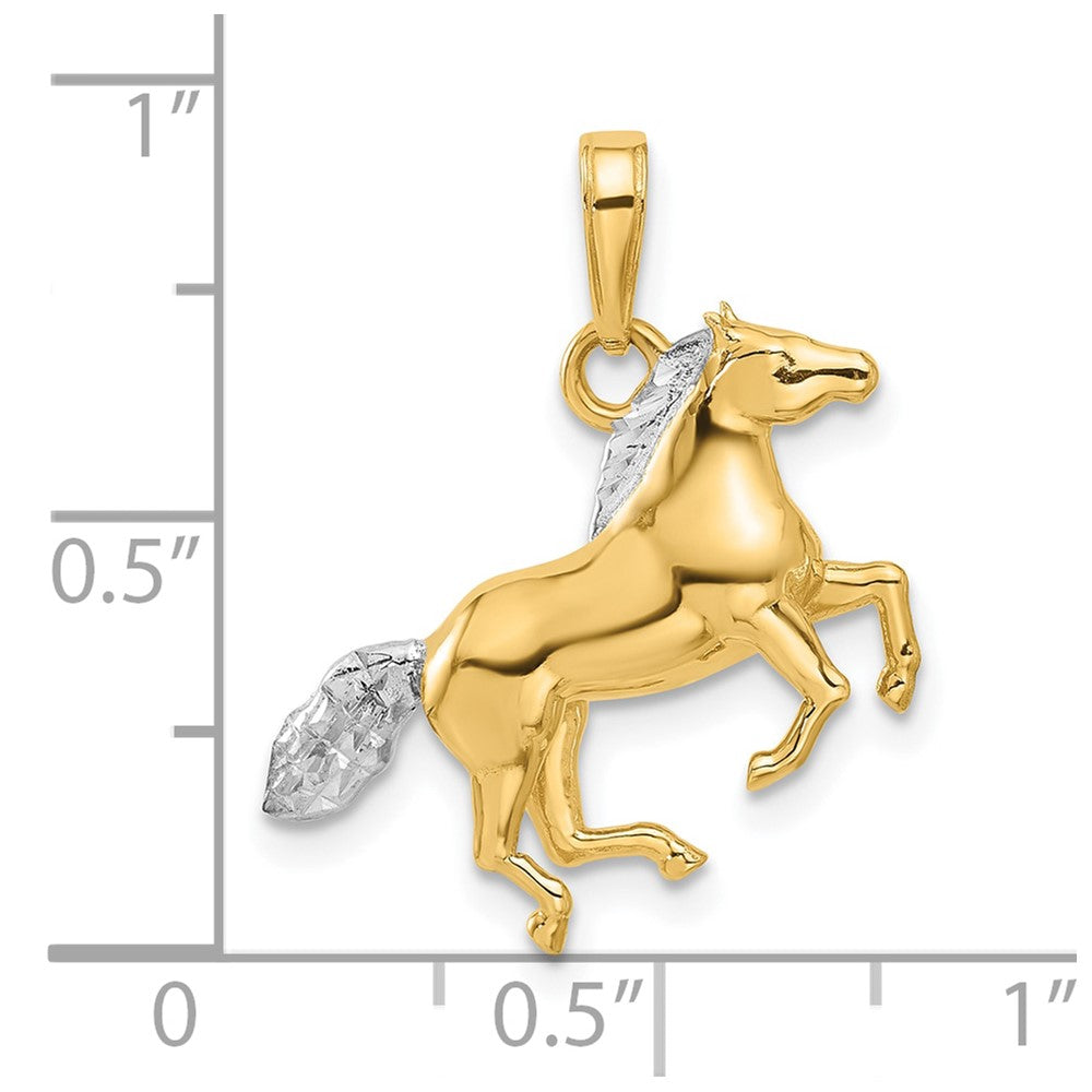 14K Gelbgold und Rhodium Diamant-geschliffener 3-D Pferd-Anhänger