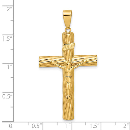 14K Gelbgold Polierter und Strukturierter Kruzifix-Anhänger