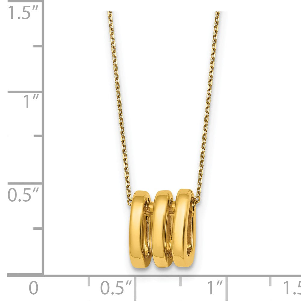 14K Gelbgold Poliert 3 Oval Rings 16 Zoll Halskette Plus 2 Zoll Verlängerung