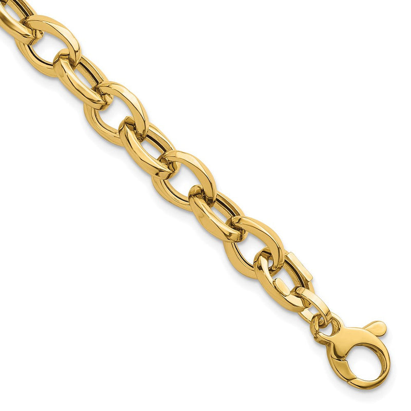 14K Gelbgold Poliert 7.8mm Fantasie Oval Ankerkette Glieder 7.5 Zoll Armband