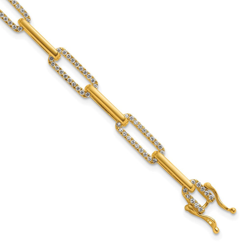 14K Gelbgold Poliert Komplett 1.4 Karat Diamant Büroklammer Glieder 7 Zoll Armband