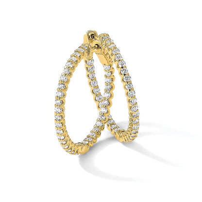 14K Gelbgold 2.3 Karat Diamant In/out Creole mit Sicherheits Verschluss Ohrringe