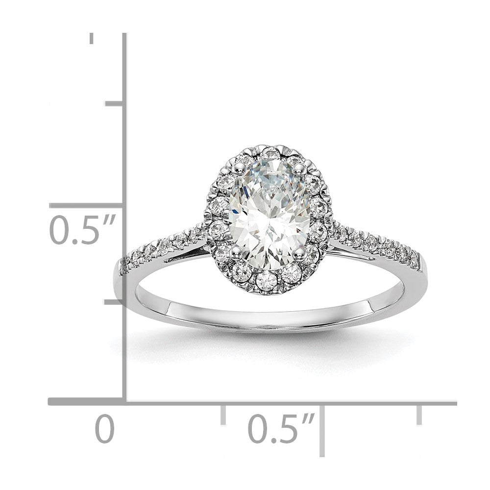 14K Weißgold Heiligenschein (holds 1 Karat (7x5mm) Oval Mittig) 1/4 Karat Diamant Halbfassung Verlobungsring