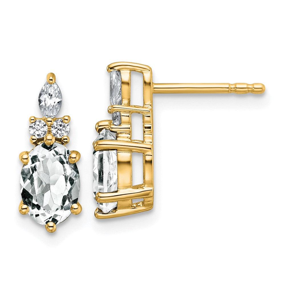 14K Gelbgold Diamant- und 7x5 Oval-April-/Topas-Ohrstecker