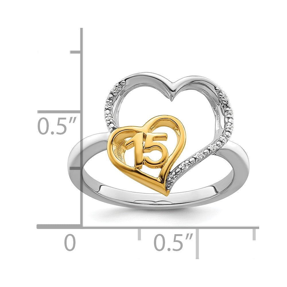 14K Zweifarbiger Gold Polierter Diamant-Herz-Ring zur Quinceañera