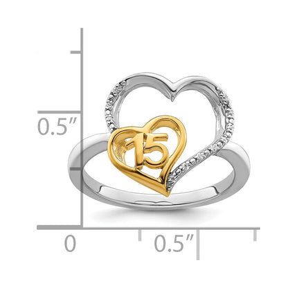 14K Zweifarbiger Gold Polierter Diamant-Herz-Ring zur Quinceañera
