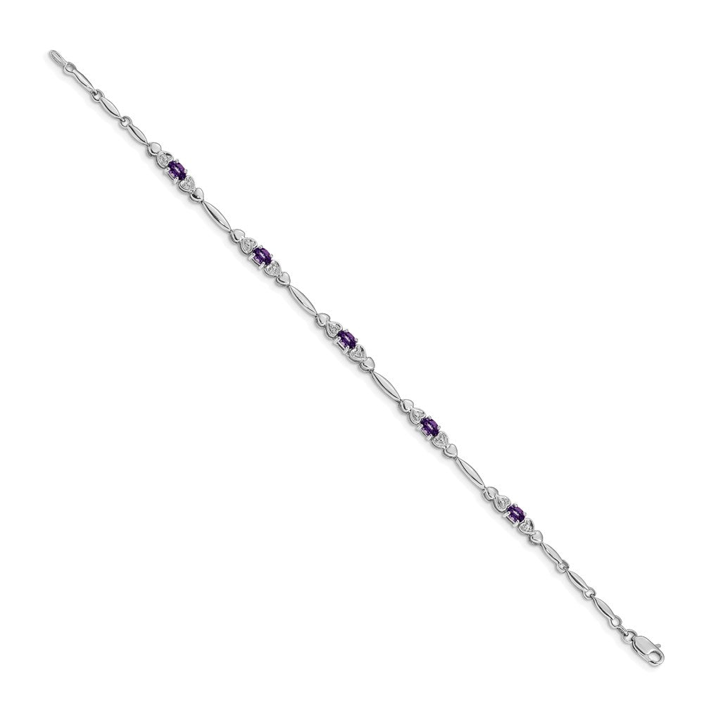 14K Weißgold Komplett Diamant und Oval Amethyst Herz Design 7 Zoll Armband