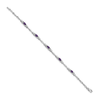 14K Weißgold Komplett Diamant und Oval Amethyst Herz Design 7 Zoll Armband