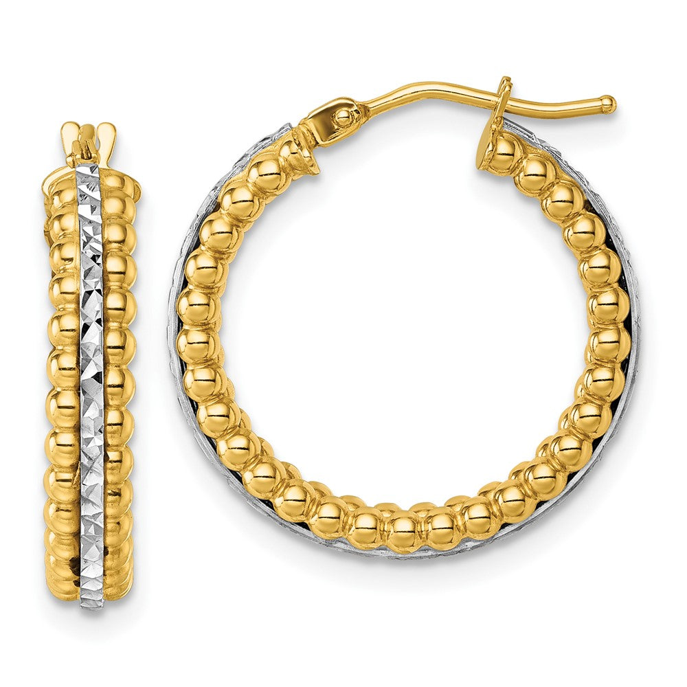 14K Bicolor Gold Bicolor Poliert und Diamantiert Gekugelt Creolen