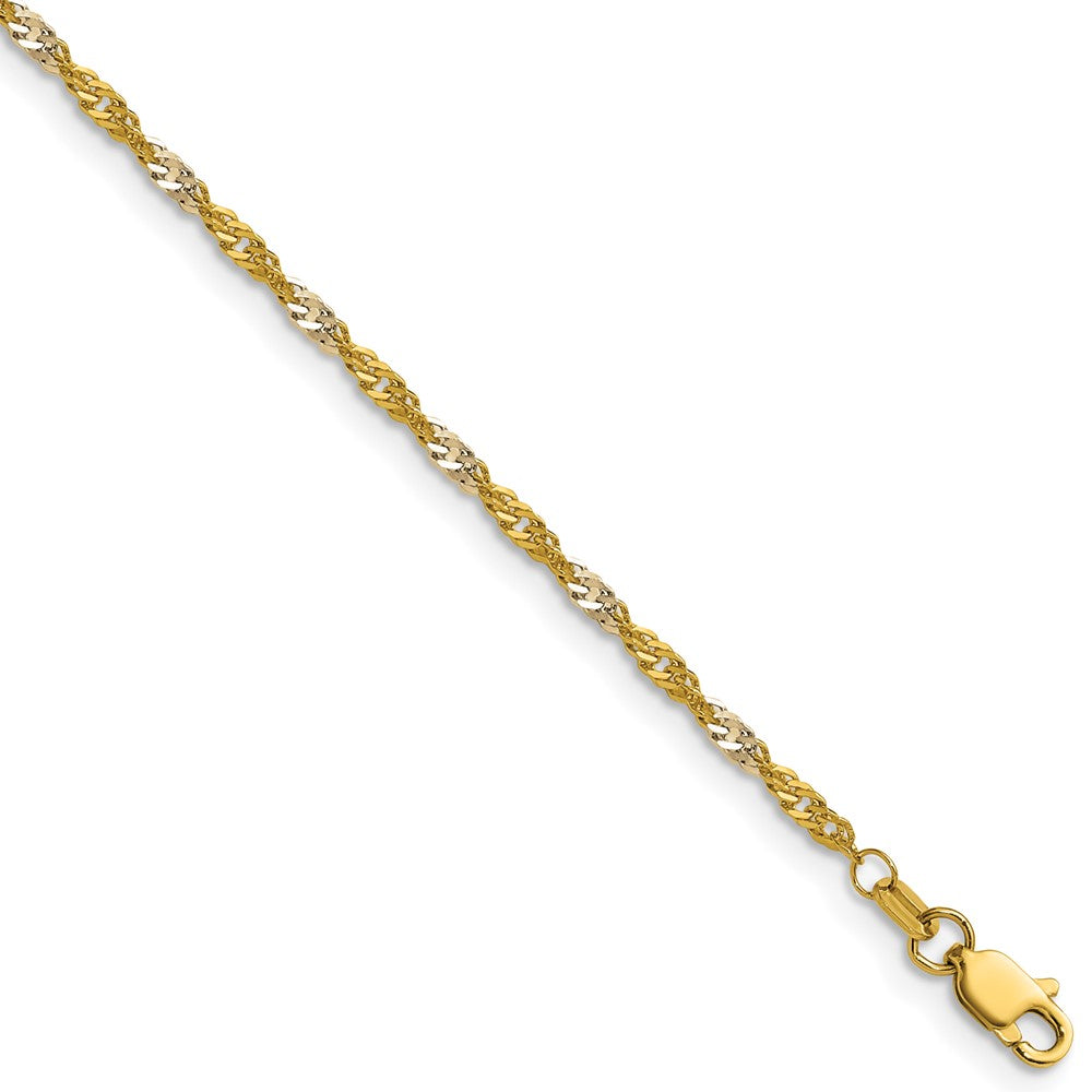 14K Gelbgold mit Rhodium 1.9mm Singapurkette Halskette