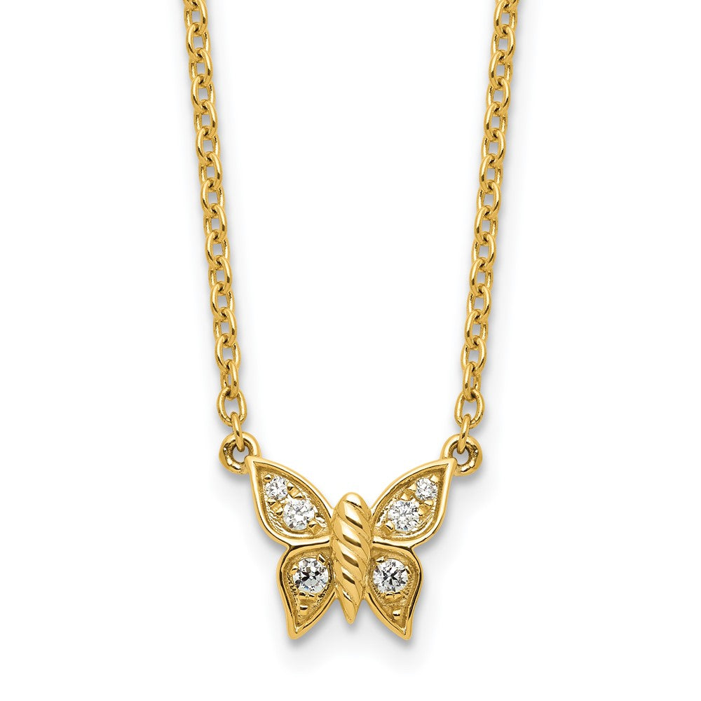14K Gelbgold Poliert 1/10 Karat Diamant Schmetterling 18 Zoll Halskette