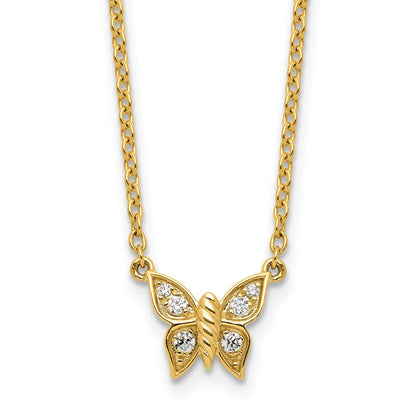 14K Gelbgold Poliert 1/10 Karat Diamant Schmetterling 18 Zoll Halskette