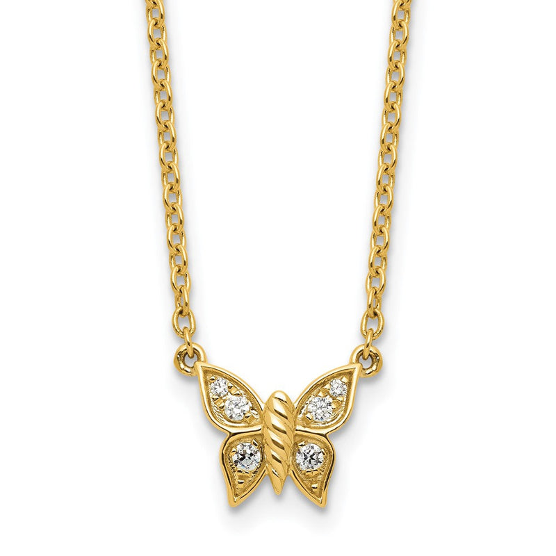 14K Gelbgold Poliert 1/10 Karat Diamant Schmetterling 18 Zoll Halskette