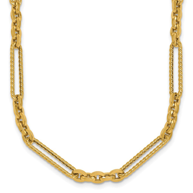 14K Gelbgold Poliert und Strukturiert Fantasieglieder mit Knebel 18 Zoll Halskette