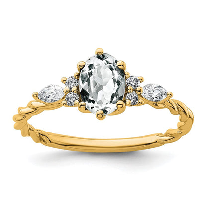 14K Gelbgold Ring mit Diamant und 7x5 ovalem April/Topas, Größe 7, gedreht