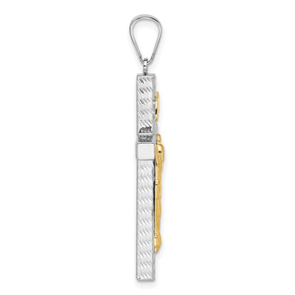 14K Bicolor Gold Kruzifix-Anhänger, poliert und diamantiert