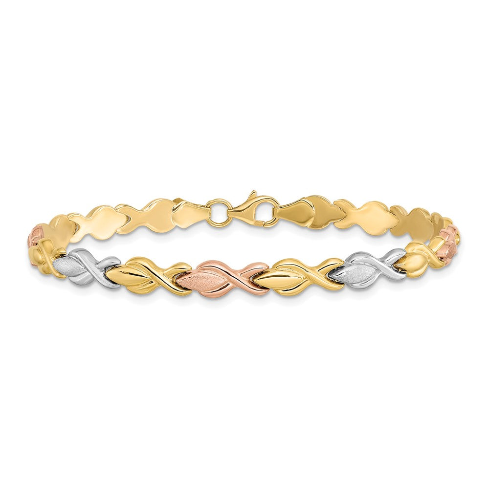 10K Tricolor Gold Tricolor Poliert und Gebürstet Glieder Armband