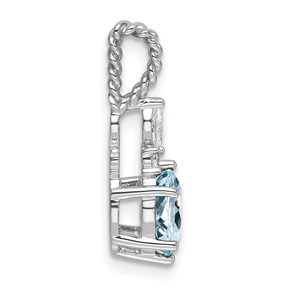 14K Weißgold Diamant und 7x5 Oval March/aquamarine Gedreht Kette Anhänger