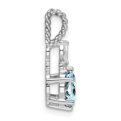 14K Weißgold Diamant und 7x5 Oval March/aquamarine Gedreht Kette Anhänger