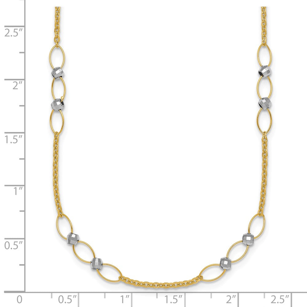 14K Bicolor Gold Bicolor Poliert Oval Knöpfe und Facettiert Perlen 18 Zoll Halskette