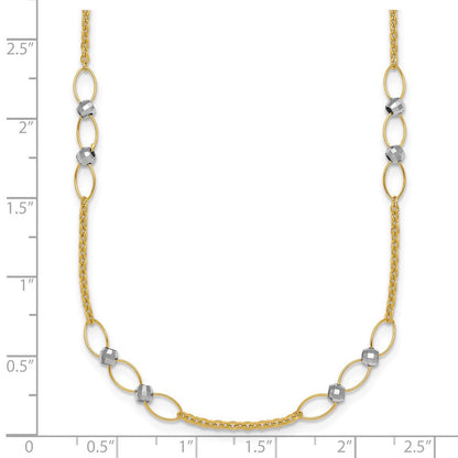 14K Bicolor Gold Bicolor Poliert Oval Knöpfe und Facettiert Perlen 18 Zoll Halskette