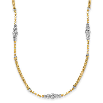 14K Bicolor Gold Geflochten Bars und Diamantiert Perlen 16.75 Zoll Halskette