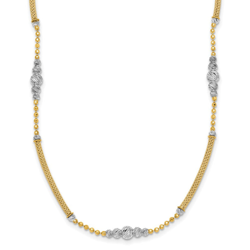 14K Bicolor Gold Geflochten Bars und Diamantiert Perlen 16.75 Zoll Halskette