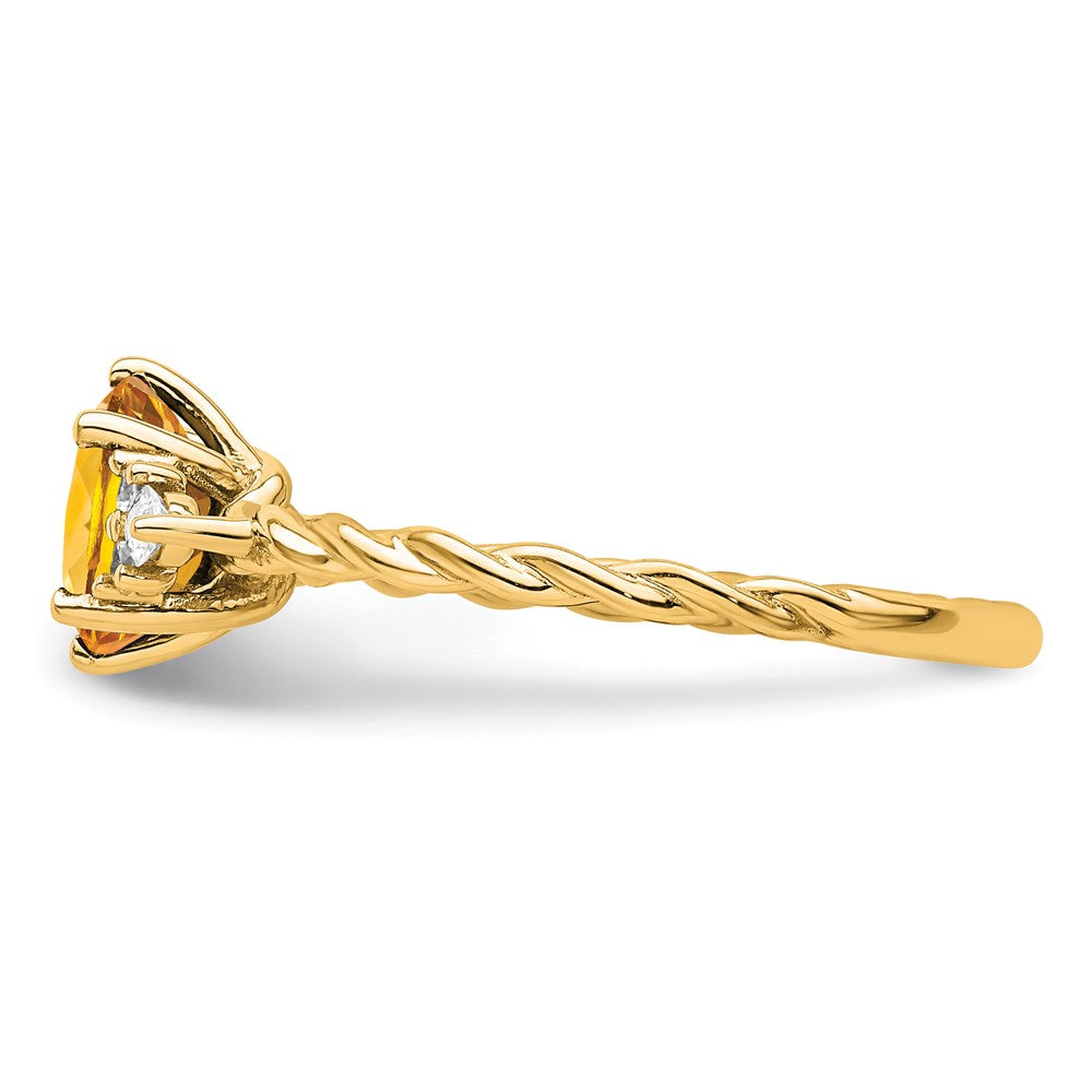 14K Gelbgold Diamant und 7x5 Oval November/citrine Größe 7 Gedreht Ring