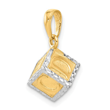 14K Gelbgold und Rhodium diamantgeschliffener 3-D Baby-Alphabet-Würfel-Anhänger