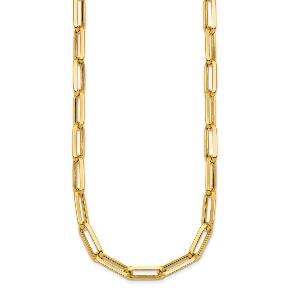 14K Gelbgold Poliert 7mm Büroklammer Glieder Kette 17.5 Zoll Halskette