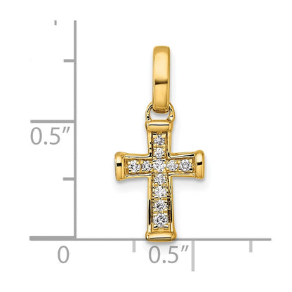 14K Gelbgold Kleiner Diamant-Kreuzanhänger, 0,10 Karat, Lateinisches Kreuz