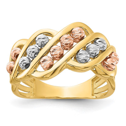 14K Tricolor-Gold Fashionring mit polierten und diamantgeschliffenen Perlen