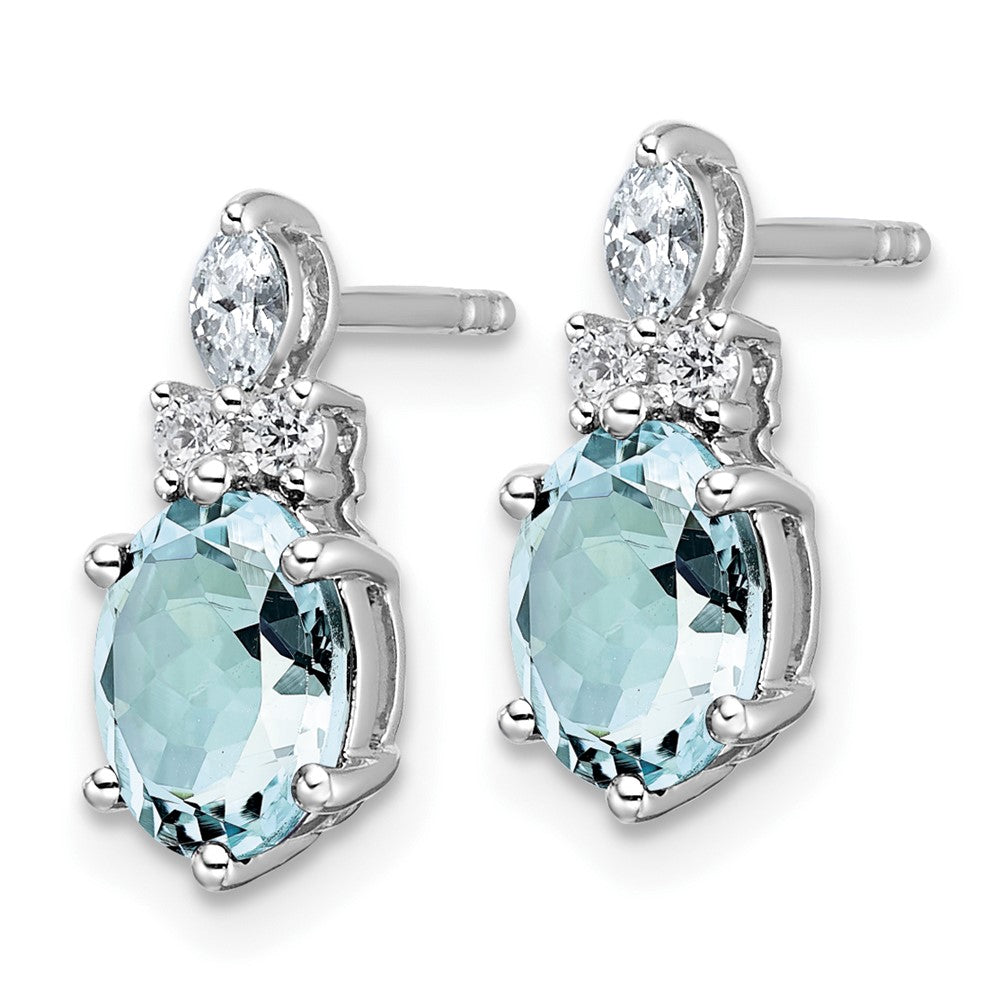 14K Weißgold Diamant- und 7x5 Ovale-März-/Aquamarin-Ohrstecker