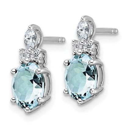 14K Weißgold Diamant- und 7x5 Ovale-März-/Aquamarin-Ohrstecker