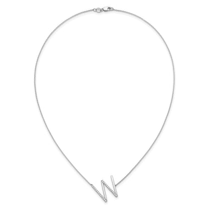 14K Weißgold Seitlich Diamant Initiale W 18 Zoll Halskette