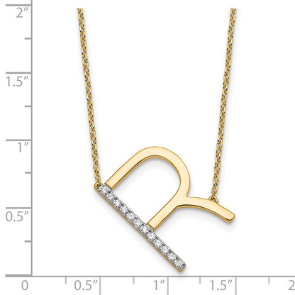 14K Gelbgold Seitlich Diamant Initiale R 18 Zoll Halskette