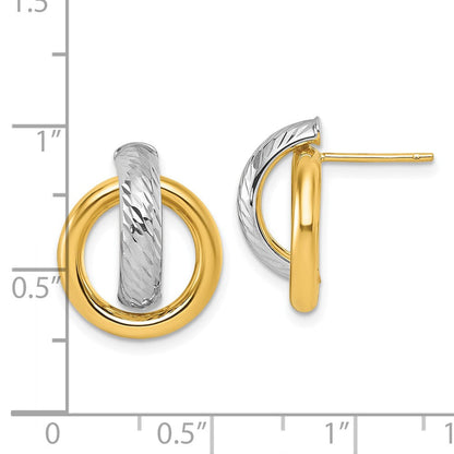 14K Gelbgold und Rhodium Poliert Diamantiert Doorknocker Ohrstecker